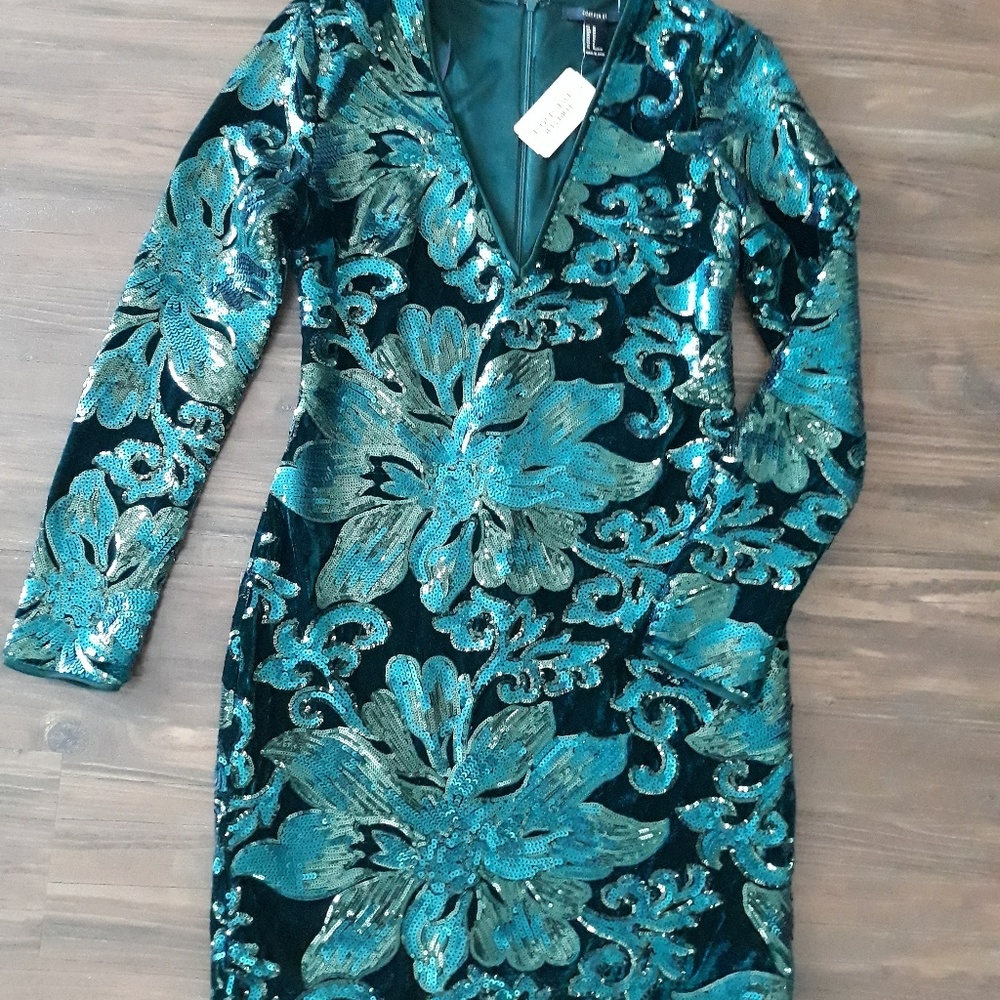 F21 Green Velvet and Sequin Mini Dress